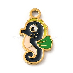 Ion Plating(IP) 304 Stainless Steel Enamel Pendants, Laser Cut, Sea Horse Charm, Real 18K Gold Plated, 16.5x9x1.5mm, Hole: 1.8mm(STAS-Q301-04G)