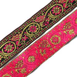 Ethnic Style Embroidery Polyester Ribbons, Jacquard Ribbon, Garment Accessories, Floral Pattern, Deep Pink, 1-3/8 inch(34mm)(OCOR-WH0060-42A)