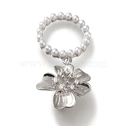 Brass with Cubic Zirconia Pendants, with ABS Imitation Pearl, Flower, Platinum, 32mm(KK-H480-46P)