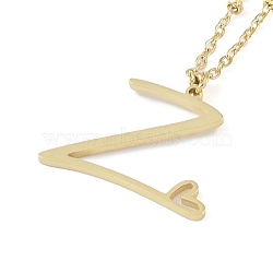 304 Stainless Steel Pendant Necklaces, Letter Charms, Letter Z, 16.22 inch(41.2cm), Pendant: 19x23x1.3mm(NJEW-H029-02G-Z)