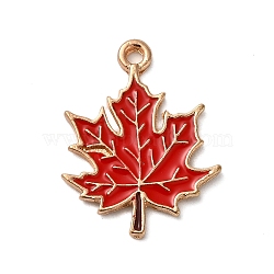 Thanksgiving Day Theme Alloy Enamel Pendants, Golden, Maple Leaf Charm, Coral, 23.5x18.5x1.5mm, Hole: 1.6mm(ENAM-M002-03G-03)