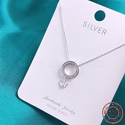 Rhodium Plated 925 Sterling Silver Pendant Necklaces, with Cubic Zirconia, Circle with Crown, Clear, Platinum, 17.32 inch(44cm)(NJEW-BB34953)
