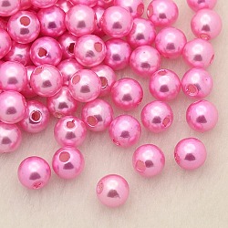 Imitation Pearl Acrylic Beads, Dyed, Round, Hot Pink, 12x11.5mm, Hole: 2.7mm, about 480~530pcs/pound(PL612-4)