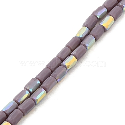 Frosted Imitation Jade Glass Beads Strands, AB Color Plated, Faceted, Column, Gray, 6.5x4mm, Hole: 1mm, about 80pcs/strand, 20.39''(51.8cm)(GLAA-P058-07A-05)