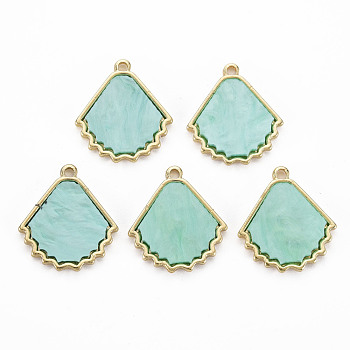 Plastic Pendants, with Light Gold Plated Alloy Findings, Cadmium Free & Nickel Free & Lead Free, Leaf, Turquoise, 18x16.5x2mm, Hole: 1.5mm