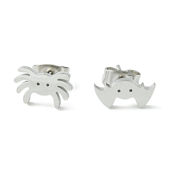 Cute Little Animal Theme 304 Stainless Steel Stud Earrings, Spider, 5~6.5x10.5mm