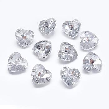 Valentine's Day Handmade Glass Pendants, Faceted Heart, For Bracelet Making, Clear, Silver Plated, 8mm thick, hole: 1mm