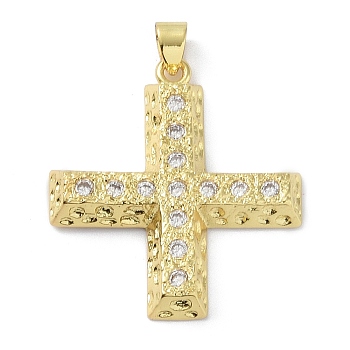 Rack Plating Brass Micro Pave Cubic Zirconia Pendants, Long-Lasting Plated, Lead Free & Cadmium Free, Cross, Real 18K Gold Plated, 35x34.5x4mm, Hole: 4.3x3.5mm