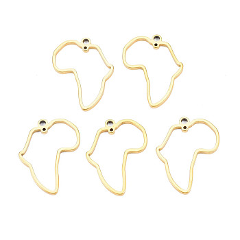 Africa Map 201 Stainless Steel Connector Charms, Laser Cut, Real 18K Gold Plated, 26x20x1.5mm, Hole: 0.8mm and 1.8mm