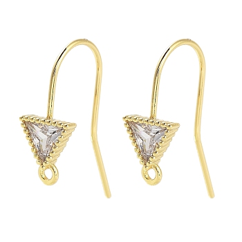 Brass Micro Pave Cubic Zirconia Earrings Findings, Real 18K Gold Plated, Triangle, 17.5x7mm, Hole: 1.2mm, Pin: 0.8mm