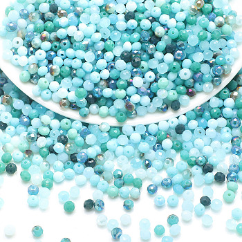 Electroplate Glass Beads, Faceted, Round, Pale Turquoise, 4x3.5mm, Hole: 1mm