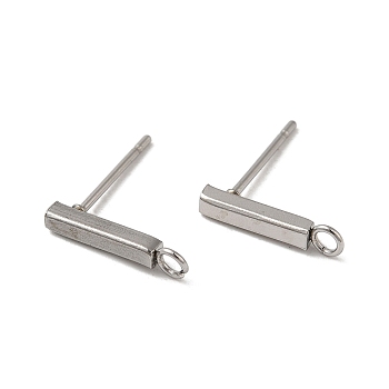 304 Stainless Steel Stud Earring Finding, with Horizontal Loop, Rectangle, Stainless Steel Color, 13x3mm, Hole: 1.8mm, Pin: 0.8mm