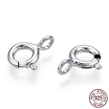 Rhodium Plated 925 Sterling Silver Spring Ring Clasps, with 925 Stamp, Real Platinum Plated, 11x7x1.5mm, Hole: 2mm