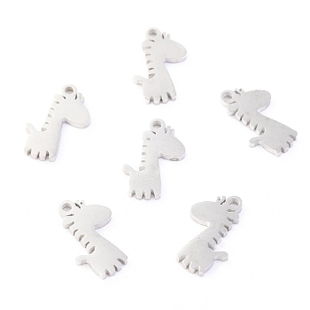 304 Stainless Steel Charms, Laser Cut, Giraffe, Stainless Steel Color, 12x8x1.1mm, Hole: 1mm