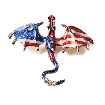 Printed Alloy Rhinestone Brooches for Backpack Clothes, Dragon, Golden, Colorful, 61x70mm