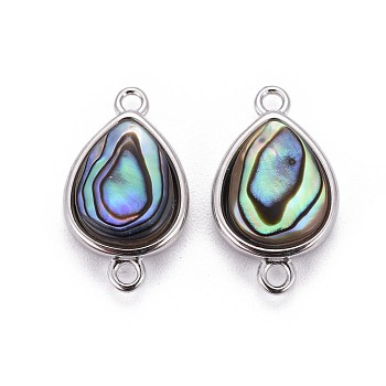 Natural Abalone Shell/Paua ShellShell Links connectors, with Brass Findings, Teardrop, Platinum, 17x10x4.5mm, Hole: 1.5mm