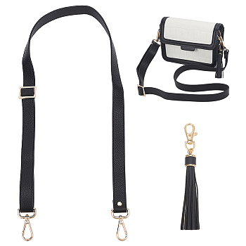 WADORN 1Pc Adjustable Cowhide Crossbody Bag Straps, 1Pc Imitation Leather Tassel Big Pendants Decorations, Black, Bag Straps: 74~103.3cm, Pendants Decorations: 15cm