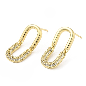 Cubic Zirconia Oval Dangle Stud Earrings, Brass Earrings for Women, Real 18K Gold Plated, 24x10.5mm