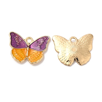 Alloy Enamel Pendants, Long-Lasting Plated, Cadmium Free & Nickel Free & Lead Free, Golden, Butterfly Charm, Purple, 18.5x23.5x2.6mm, Hole: 2.1mm