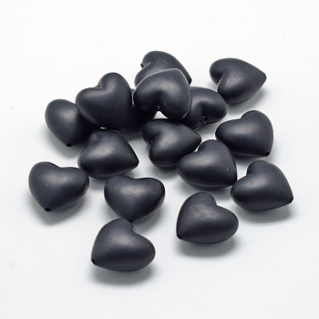 Food Grade Eco-Friendly Silicone Focal Beads, Chewing Beads For Teethers, DIY Nursing Necklaces Making, Heart, Black, 19x20x12mm, Hole: 2mm