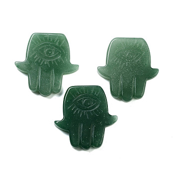 Natural Green Aventurine Cabochons, Religion Hamsa Hand with Carved Eye Pattern, 50.5x50.5x8mm