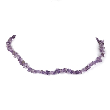 Natural Amethyst Chip Beaded Necklace, Stainless Steel Color, 15.94~15.98 inch(40.5~40.6cm)
