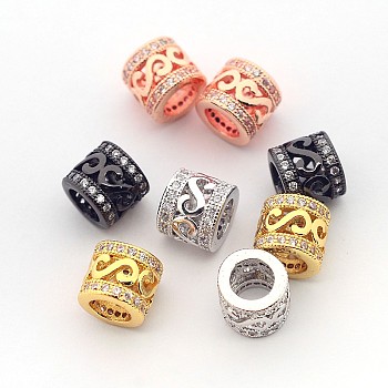 New Items Brass Micro Pave Cubic Zirconia Column Spacer Beads, Cadmium Free & Nickel Free & Lead Free, with Letter S, Mixed Color, 7x8mm, Hole: 4.5mm