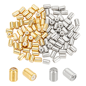 Elite 100pcs 2 colors Brass Beads, with Rubber, Column, Slider Beads, Stopper Beads, Mixed Color, 6x4mm, hole: 0.5mm, 50pcs/color