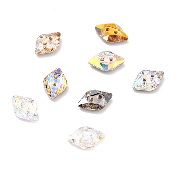 2-Hole Rhombus Glass Rhinestone Buttons, Faceted, Mixed Color, 9x14x4mm, Hole: 1.2mm