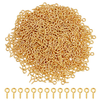 1000Pcs Iron Screw Eye Pin Peg Bails, For Half Drilled Beads, Golden, 8x4x1mm, Hole: 2mm