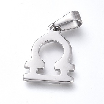 304 Stainless Steel Pendants, Constellation/Zodiac Sign, Stainless Steel Color, Libra, 19.8x15x1.8mm, Hole: 3x6mm