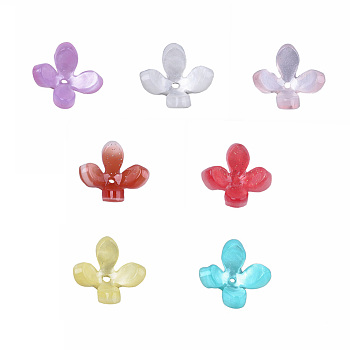 Cellulose Acetate(Resin) Bead Caps, 4-Petal, Flower, Mixed Color, 13x13x3mm, Hole: 1mm