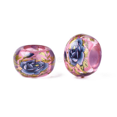 Flower Printed Transparent Acrylic Rondelle Beads(TACR-S160-01-E01)-3