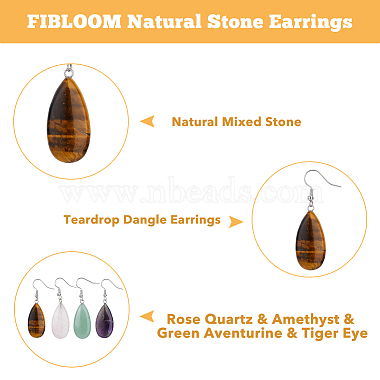 4 Pairs 4 Styles Natural Mixed Stone Teardrop Dangle Earrings with Steel Iron Pins for Women(EJEW-FI0003-18)-3