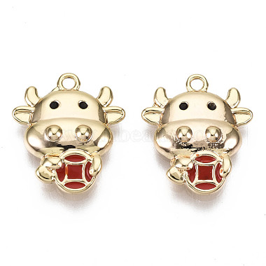 Real 18K Gold Plated Red Cattle Brass+Enamel Charms