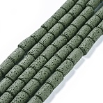 Natural Lava Rock Beads Strands, Dyed, Column, Dark Olive Green, 14~15x8mm(G450-B09)
