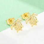 Brass Stud Earrings, Tortoise, Long-Lasting Plated, Rack Plating, Lead Free & Cadmium Free, Real 18K Gold Plated, 11x10mm(EJEW-F405-02G)