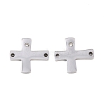 316 Surgical Stainless Steel Micro Pave Cubic Zirconia Links connectors, Cross, Clear, Stainless Steel Color, 15x14x2mm, Hole: 1mm(STAS-K178-13P)