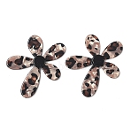 Opaque Leopard Print Cellulose Acetate(Resin) Big Pendants, Flower Charm, Black, 53x52x5mm, Hole: 1.8mm(FIND-C088-02A)