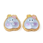 Transparent Resin Beads, with Rack Plating Brass Findings, Cadmium Free & Lead Free, Long-Lasting Plated, Gold, Chick, 11.5x12x7mm, Hole: 1.6mm(KK-P307-01C-G)