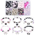 DIY Bowknot Bracelet Making Kit, Including Glass Beads, Alloy Enamel Pendants, Flat Elastic Crystal String, Tibetan Style Alloy Bead Frames, Mixed Color, 8~10mm, Hole: 1.3mm(DIY-SC0031-18)