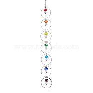 Chakra Mushroom Handmade Lampwork Pendant Decorations, with Brass Cable Chains, Mixed Color, 297mm, Pendants: 18x10mm(HJEW-JM01648-01)