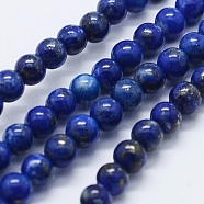 Natural Lapis Lazuli Beads Strands, Round, 4mm, Hole: 0.5mm, about 103pcs/strand, 15.35 inch(39cm)(G-E465-4mm-01)