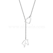 Stainless Steel Lariat Necklaces, Origami Horse, Stainless Steel Color, 27.56 inch(70cm)(JR3164-2)