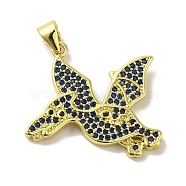 Brass Micro Pave Cubic Zirconia Pendants, with Enamel, Real 18K Gold Plated, Dinosaur, Medium Blue, 26x27x2mm, Hole: 4x3.5mm(KK-Z042-18G-01)