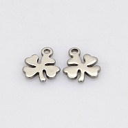 Four Leaves Clover 304 Stainless Steel Charms, Stainless Steel Color, 10x8x1mm, Hole: 1mm(STAS-N025-05)