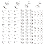 Elite 100Pcs 304 Stainless Steel Ball Stud Earring Post, with Horizontal Loops, with 100Pcs Iron Open Jump Rings and 100Pcs Ear Nuts, Stainless Steel Color, 15x7x4mm, Hole: 1.7mm, Pin: 0.8mm(FIND-PH0006-65)