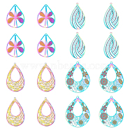 PVD Vacuum Plating 201 Stainless Steel Filigree Pendants, Etched Metal Embellishments, Teardrop, Rainbow Color, 25.5~39x18.5~31.5x0.4mm, Hole: 1.2mm, 40pcs/box(STAS-UN0012-50)