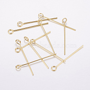 Brass Eye Pin, Long-Lasting Plated, Real 18K Gold Plated, Cadmium Free & Nickel Free & Lead Free, 25mm, Pin: 0.5mm(KK-P130-099G)