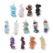 13Pcs Natural Mixed Gemstone Pendants, Chip Charms with 304 Stainless Steel Loops and Alloy Flower, Platinum, 24~26x7~12x6~8mm, Hole: 1.8~2mm(PALLOY-JF02145-02)